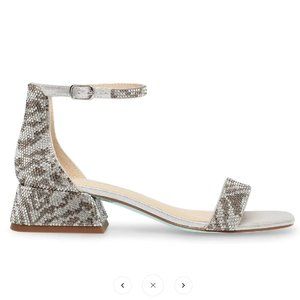 Blue Betsey Johnson Noren Rhinestone Low Block Heels Silver Zebra Jeweled